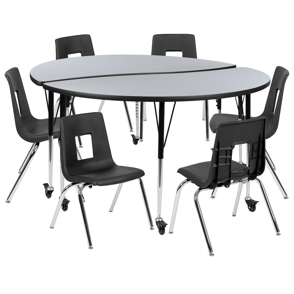 Mobile 60" Table Set with 16" Student Stack Chairs, Grey/Black. Picture 1