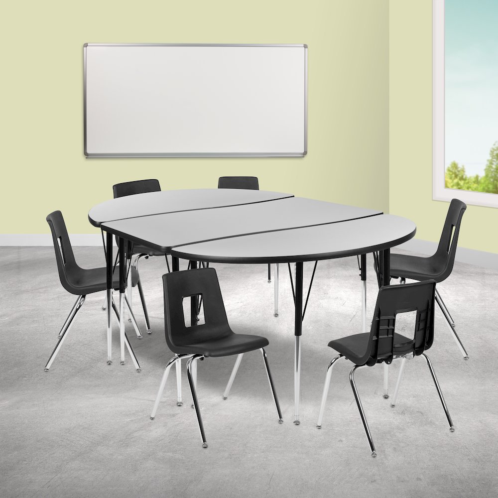 76" Oval Wave Activity Table Set with 18" Student Stack Chairs, Grey/Black. Picture 2