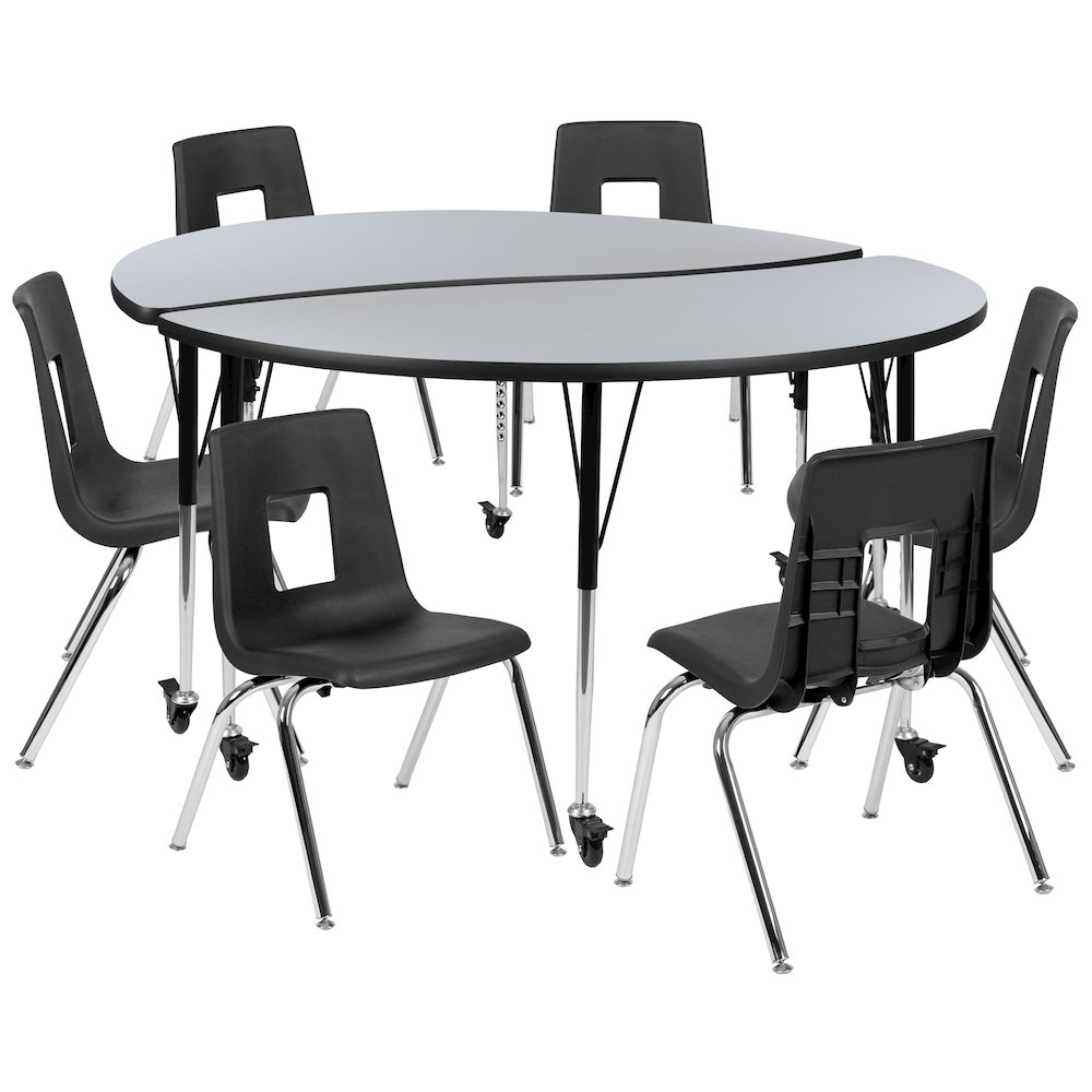 Mobile 60" Table Set with 18" Student Stack Chairs, Grey/Black. Picture 1