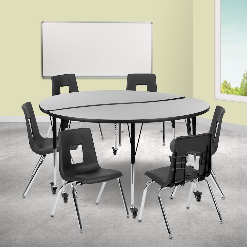Mobile 60" Table Set with 18" Student Stack Chairs, Grey/Black. Picture 2
