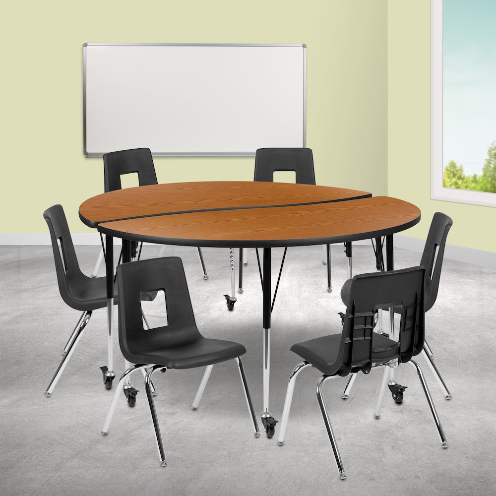 Mobile 60" Table Set with 18" Student Stack Chairs, Oak/Black. Picture 2