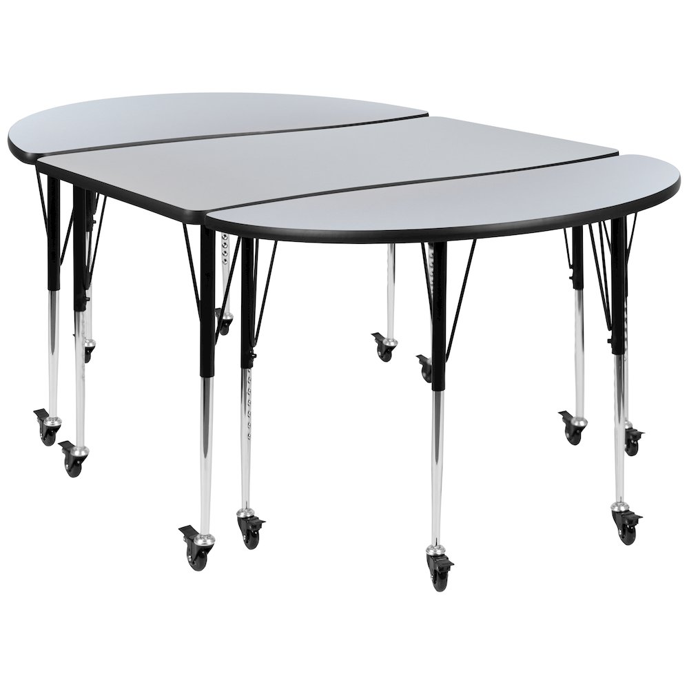 3 Piece Mobile 76" Wave Grey Thermal Activity Table Set-Standard Height Legs. Picture 1