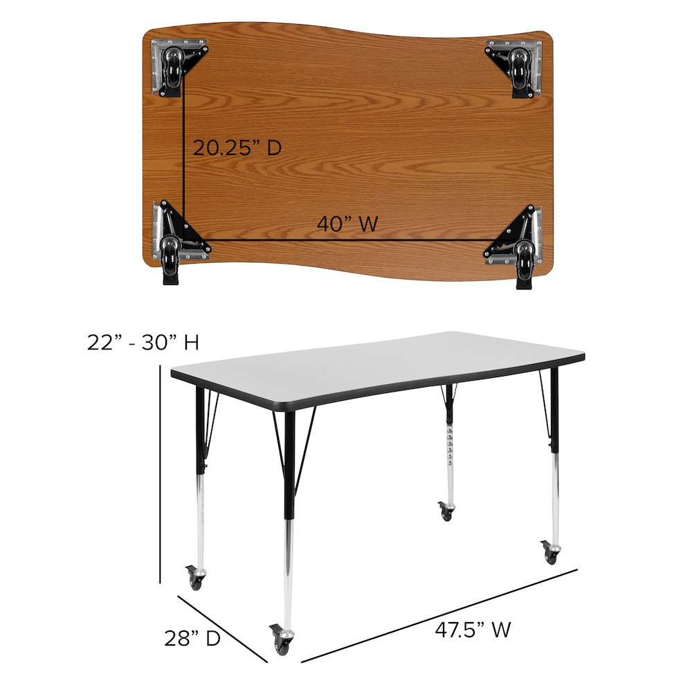 3 Piece Mobile 76" Wave Grey Thermal Activity Table Set-Standard Height Legs. Picture 7