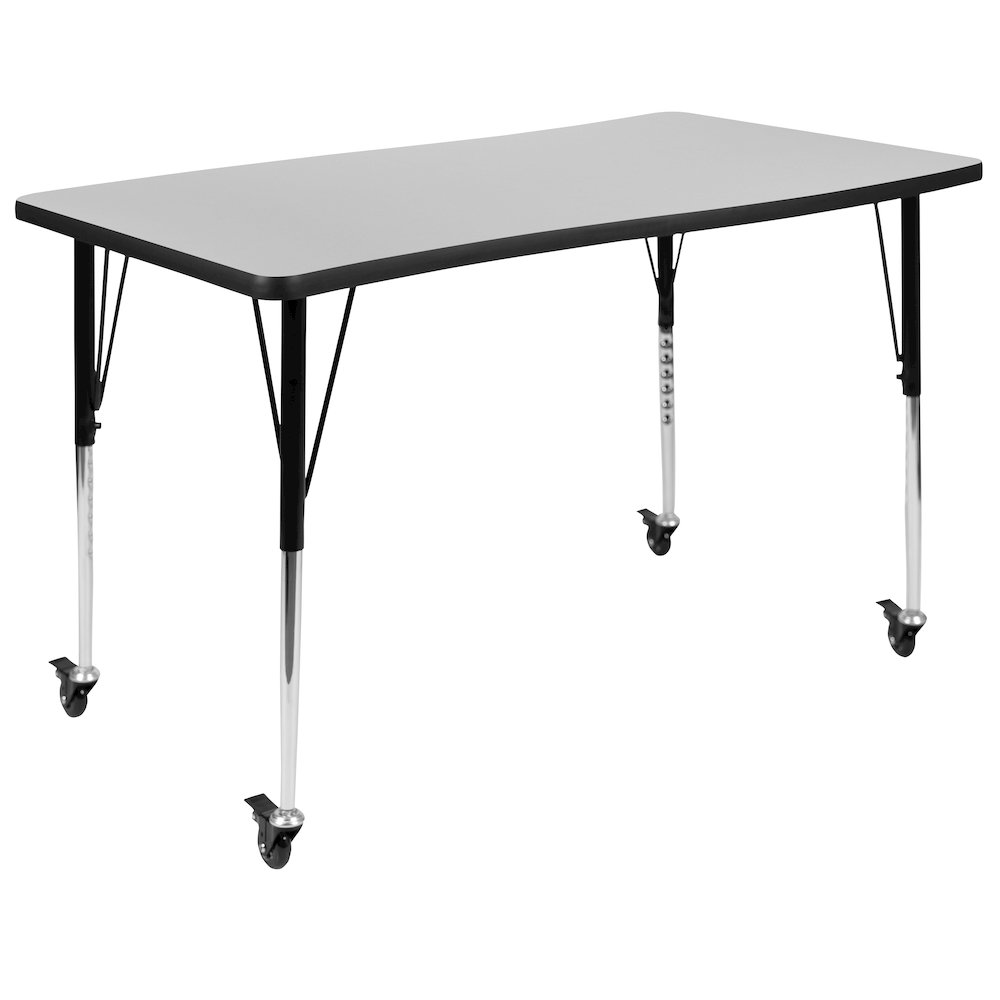3 Piece Mobile 76" Wave Grey Thermal Activity Table Set-Standard Height Legs. Picture 10