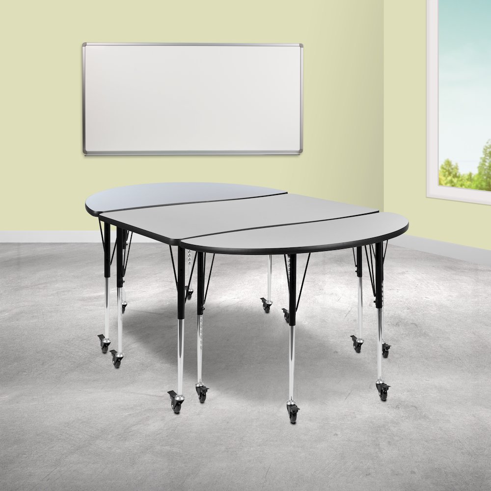 3 Piece Mobile 76" Wave Grey Thermal Activity Table Set-Standard Height Legs. Picture 2
