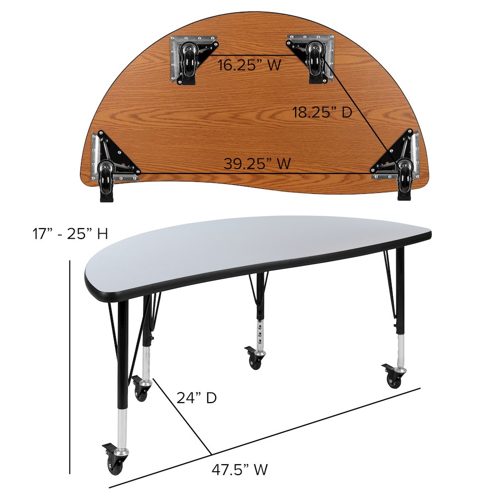 3 Piece Mobile 76" Wave Grey Thermal Activity Table Set - Height Short Legs. Picture 6