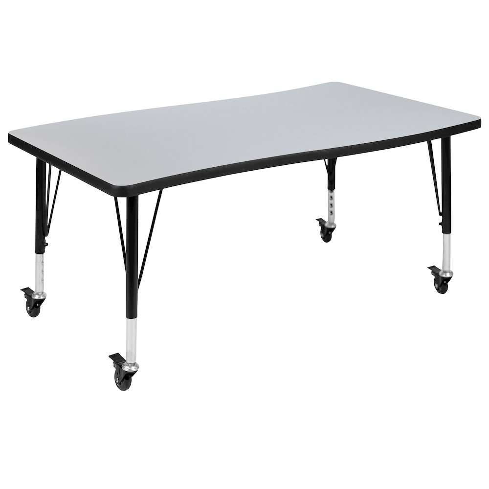 3 Piece Mobile 76" Wave Grey Thermal Activity Table Set - Height Short Legs. Picture 10