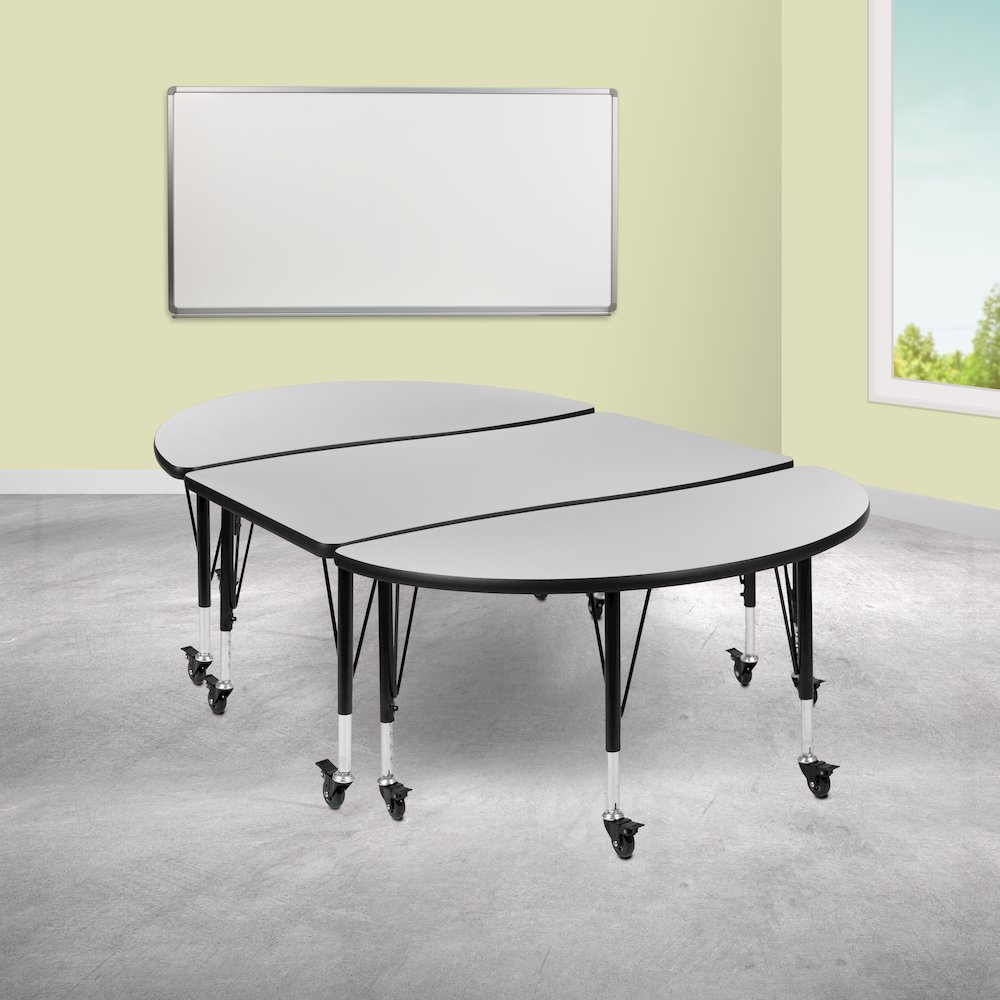 3 Piece Mobile 76" Wave Grey Thermal Activity Table Set - Height Short Legs. Picture 2