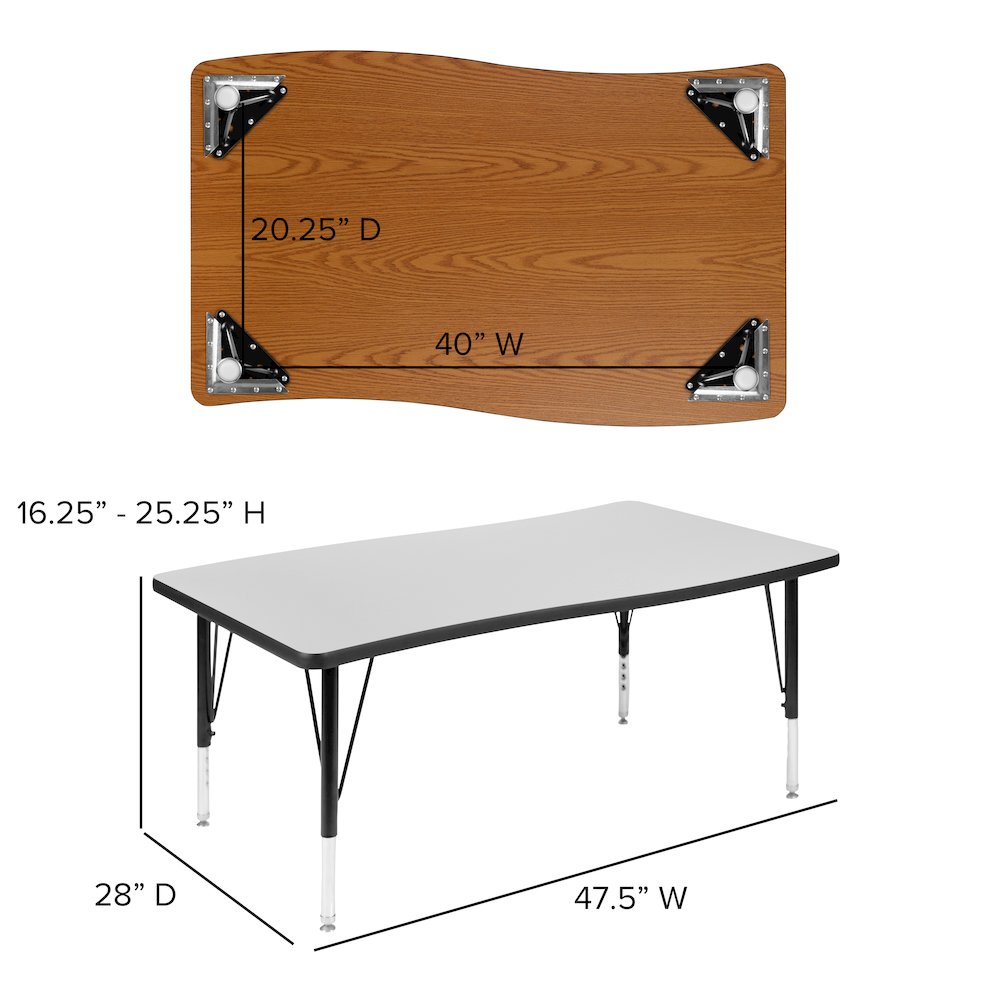 2 Piece 76" Wave Grey Thermal Activity Table Set - Height Adjustable Short Legs. Picture 7