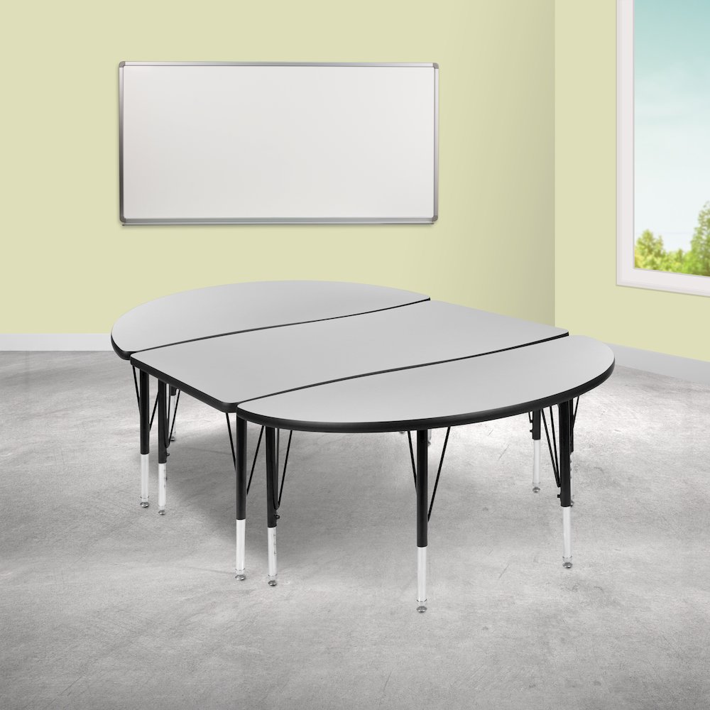 2 Piece 76" Wave Grey Thermal Activity Table Set - Height Adjustable Short Legs. Picture 2