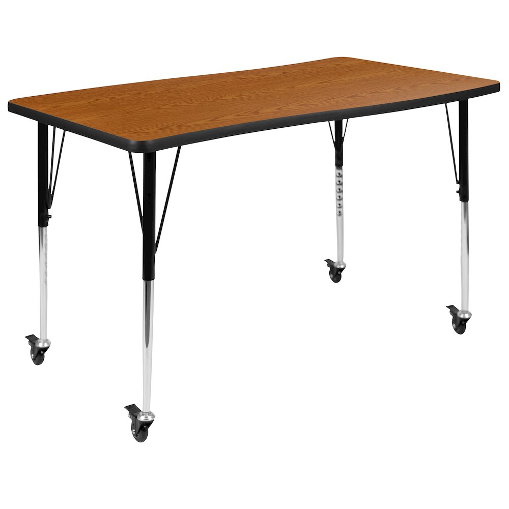 3 Piece Mobile 76" Wave Oak Thermal Activity Table Set-Standard Height Legs. Picture 10