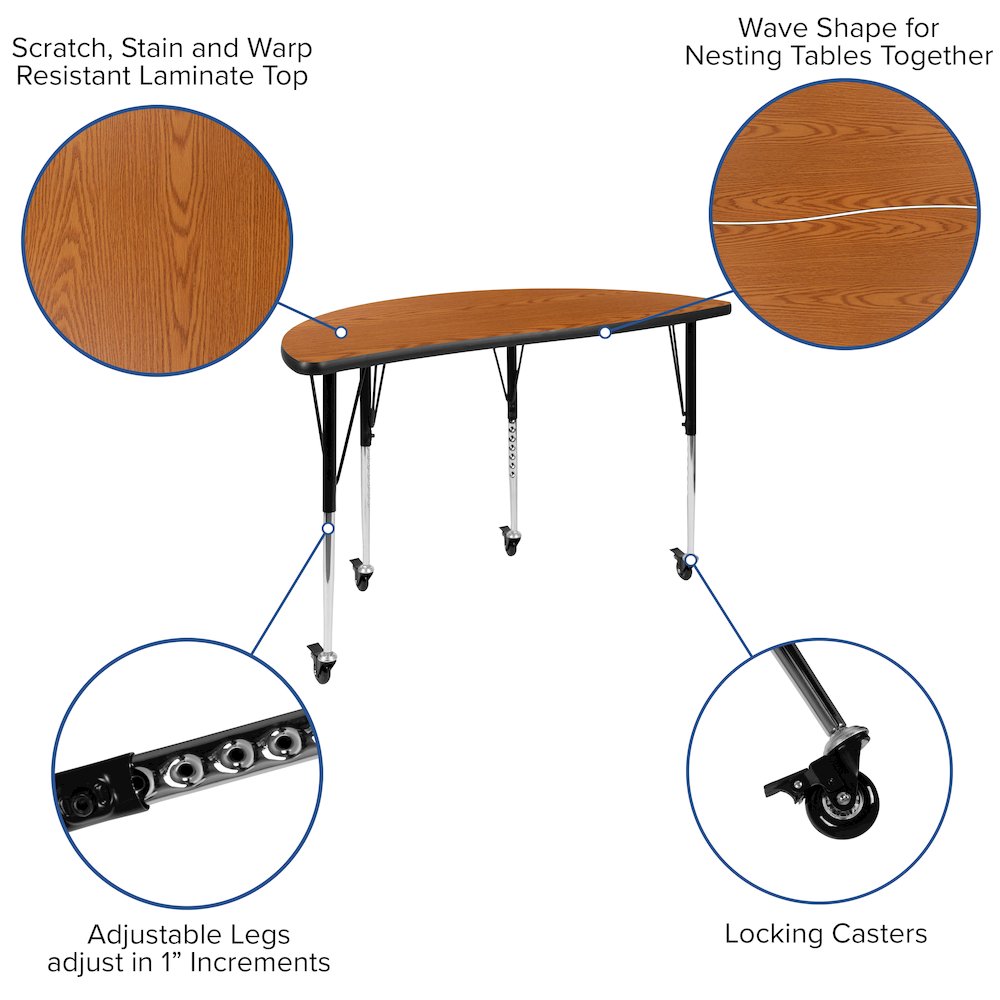 3 Piece Mobile 76" Wave Oak Thermal Activity Table Set-Standard Height Legs. Picture 4