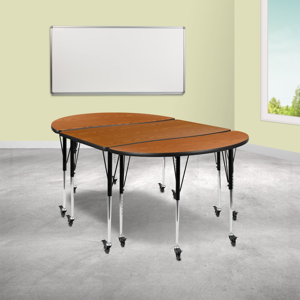 3 Piece Mobile 76" Wave Oak Thermal Activity Table Set-Standard Height Legs. Picture 2