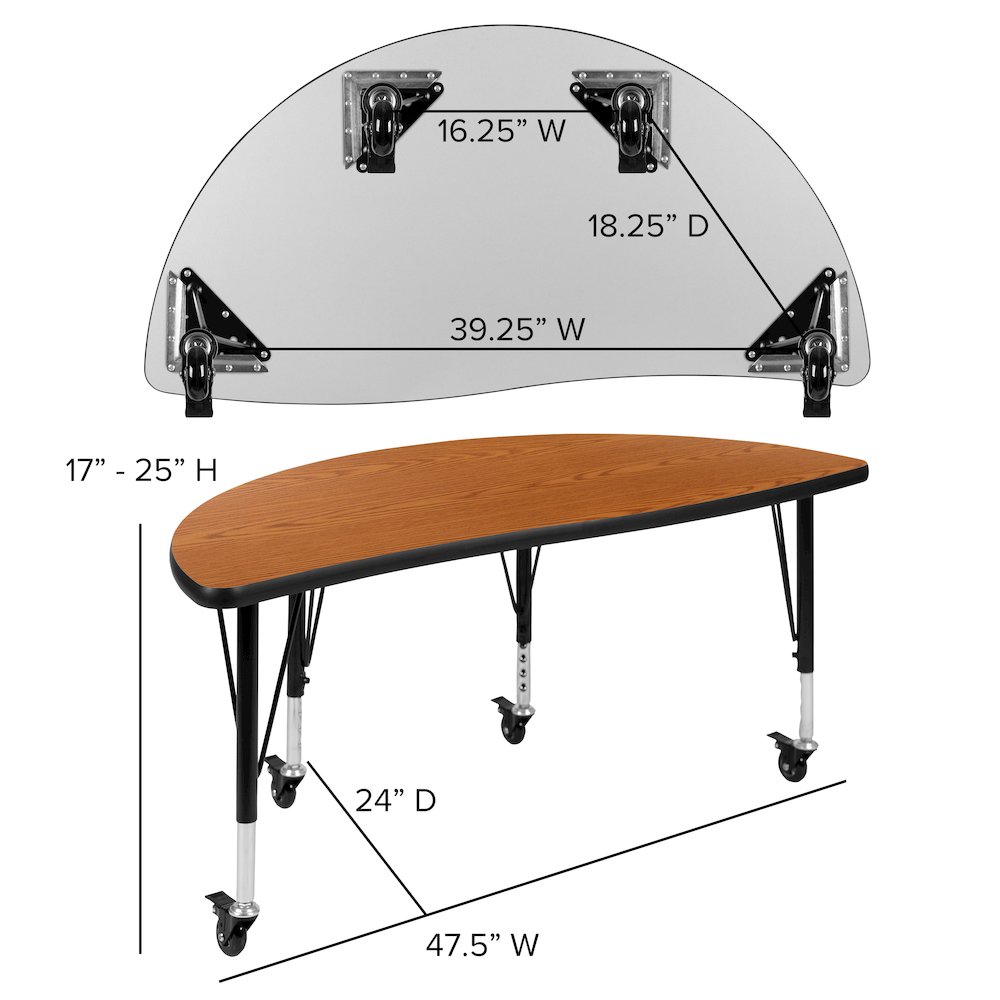 3 Piece Mobile 76" Wave Oak Thermal Activity Table Set - Height Short Legs. Picture 6