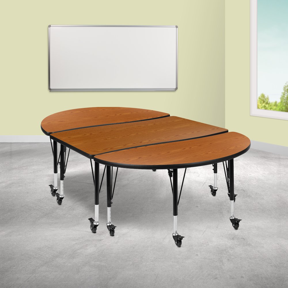 3 Piece Mobile 76" Wave Oak Thermal Activity Table Set - Height Short Legs. Picture 2