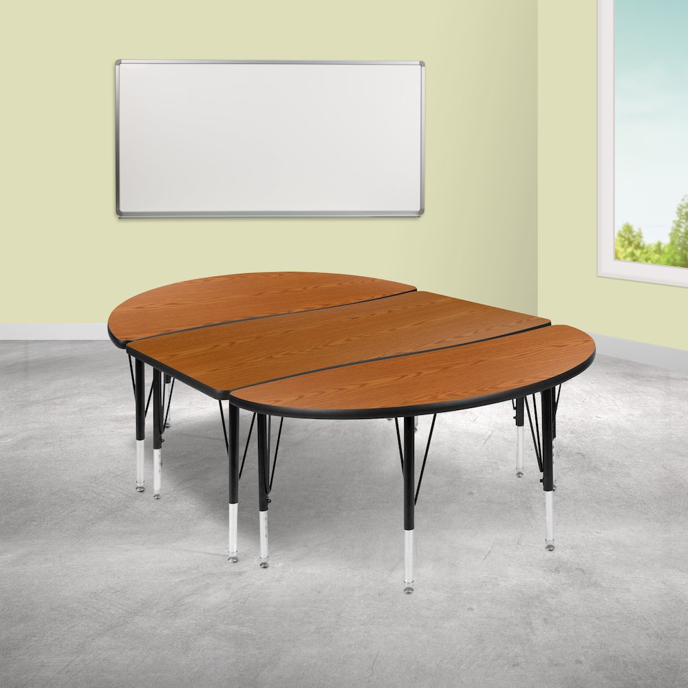 2 Piece 76" Wave Oak Thermal Activity Table Set - Height Adjustable Short Legs. Picture 2