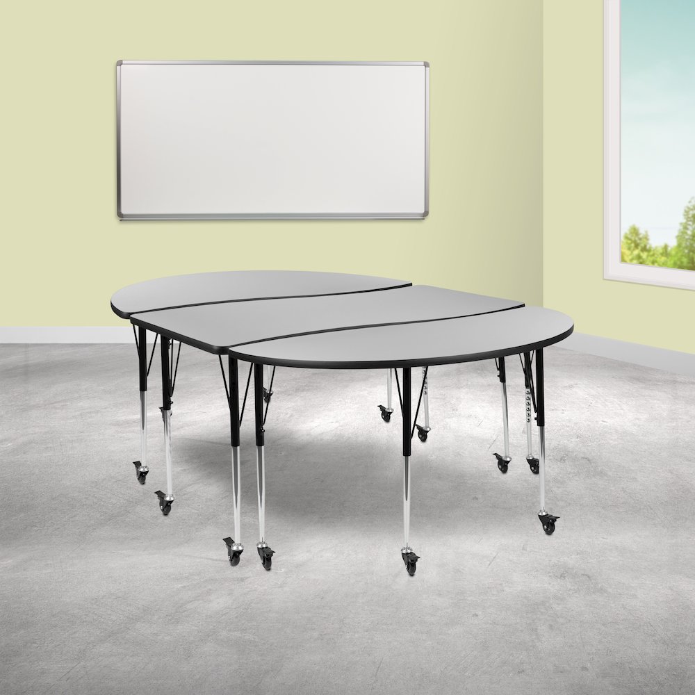 3 Piece Mobile 86" Wave Grey Thermal Activity Table Set-Standard Height Legs. Picture 2