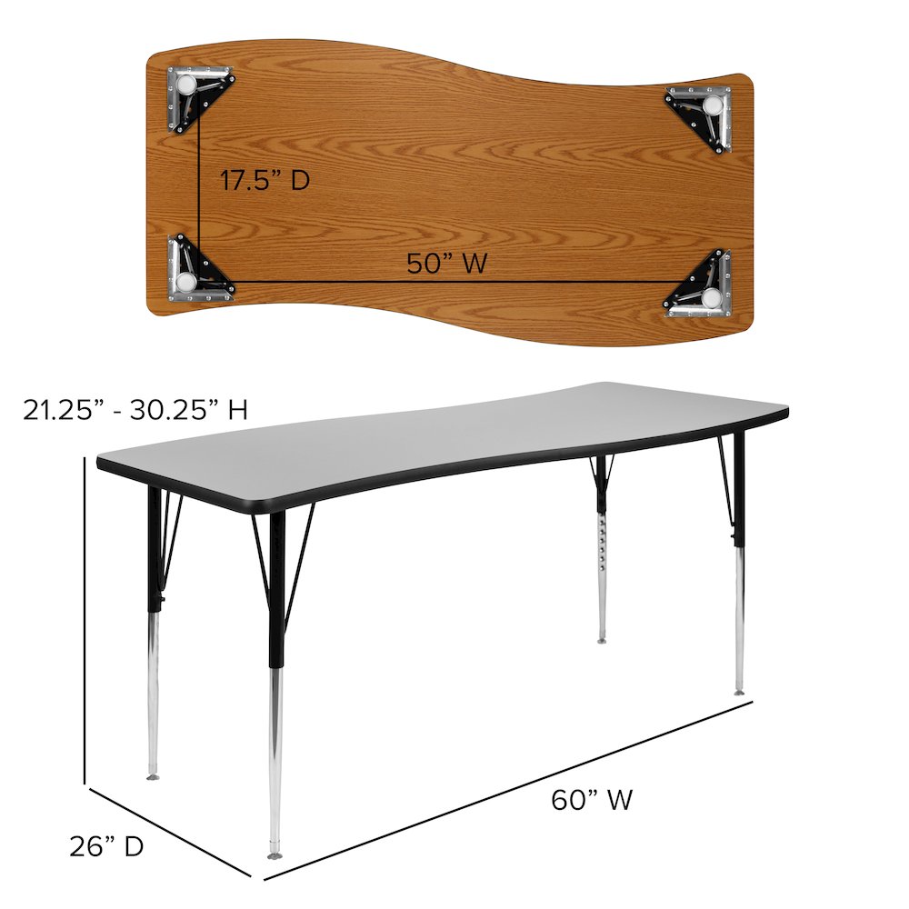 2 Piece 86" Wave Grey Thermal Activity Table Set - Standard Height Legs. Picture 7