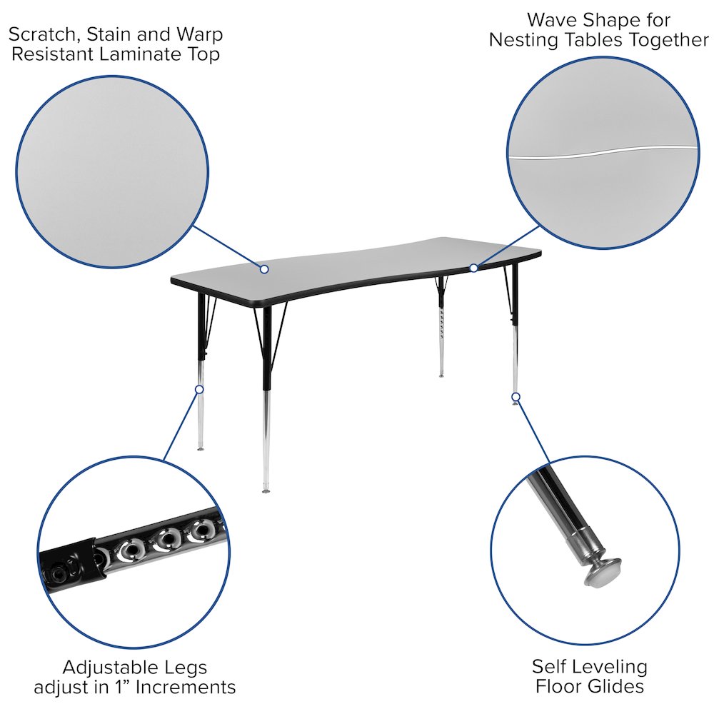 2 Piece 86" Wave Grey Thermal Activity Table Set - Standard Height Legs. Picture 5