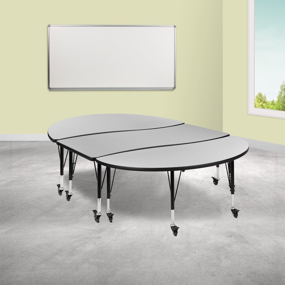 3 Piece Mobile 86" Wave Grey Thermal Activity Table Set - Height Short Legs. Picture 2