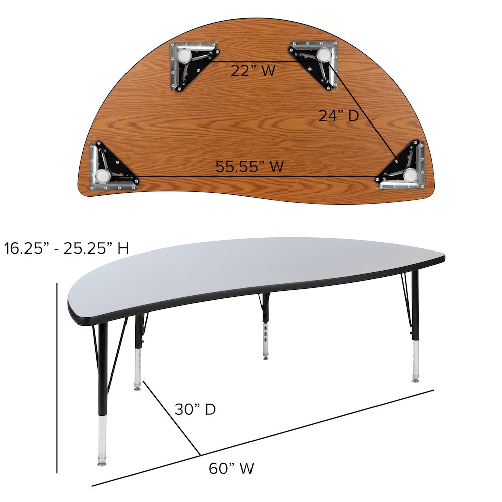 2 Piece 86" Wave Grey Thermal Activity Table Set - Height Adjustable Short Legs. Picture 6