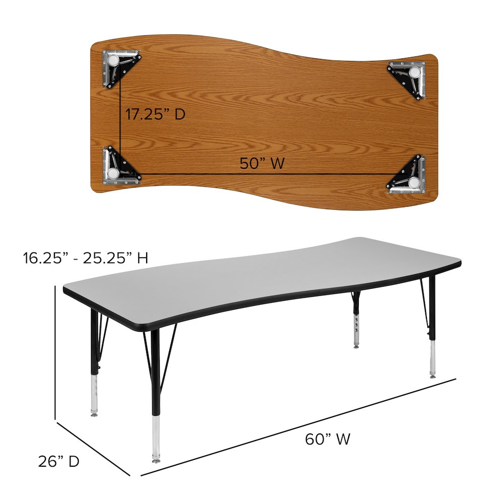 2 Piece 86" Wave Grey Thermal Activity Table Set - Height Adjustable Short Legs. Picture 7