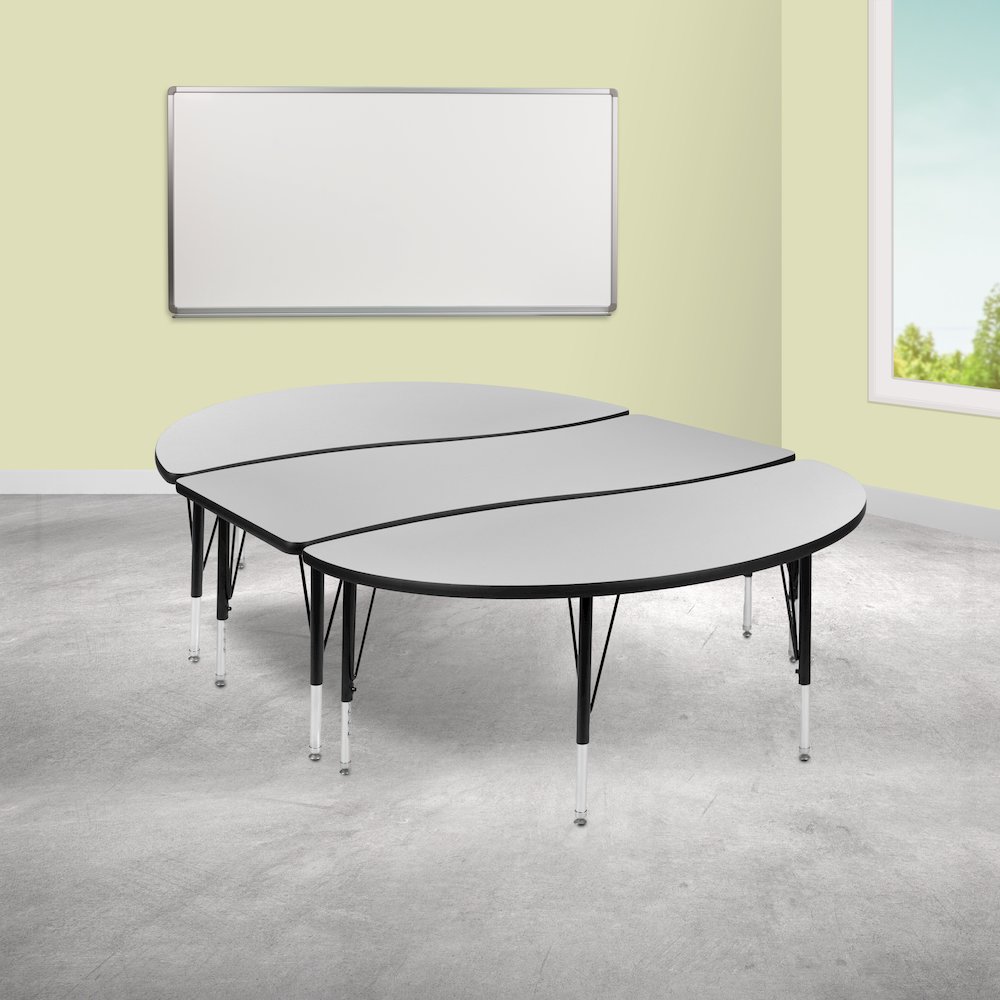 2 Piece 86" Wave Grey Thermal Activity Table Set - Height Adjustable Short Legs. Picture 2