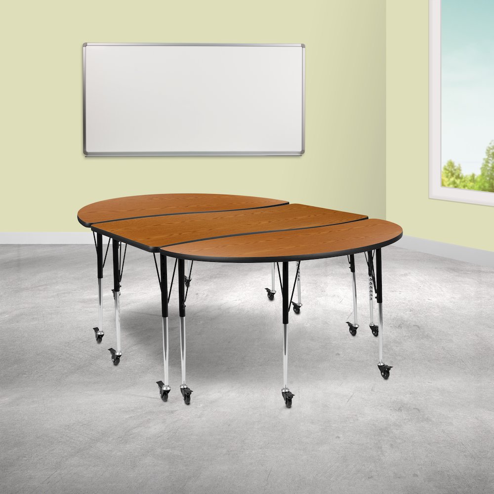 3 Piece Mobile 86" Wave Oak Thermal Activity Table Set-Standard Height Legs. Picture 2