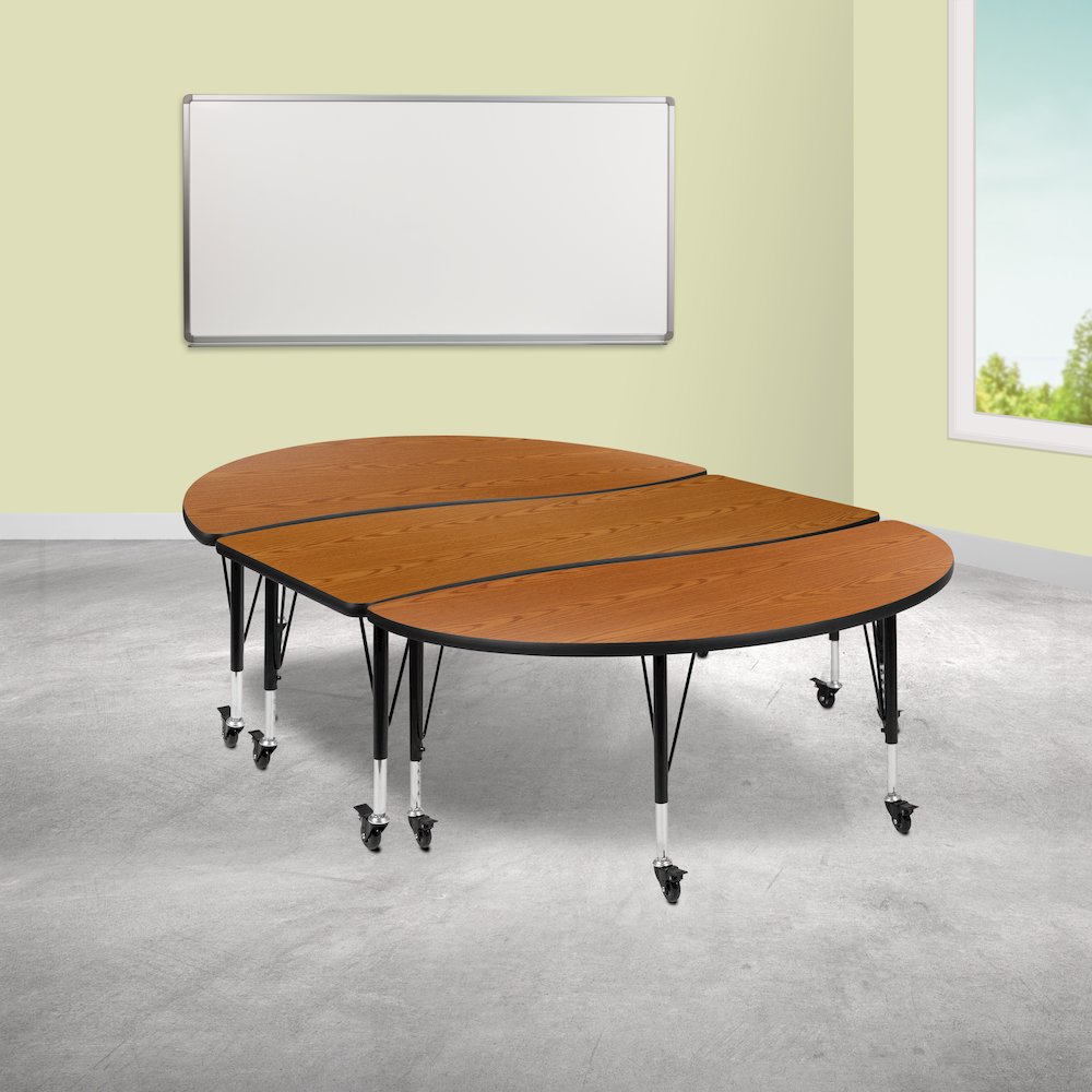 3 Piece Mobile 86" Wave Oak Thermal Activity Table Set - Height Short Legs. Picture 2