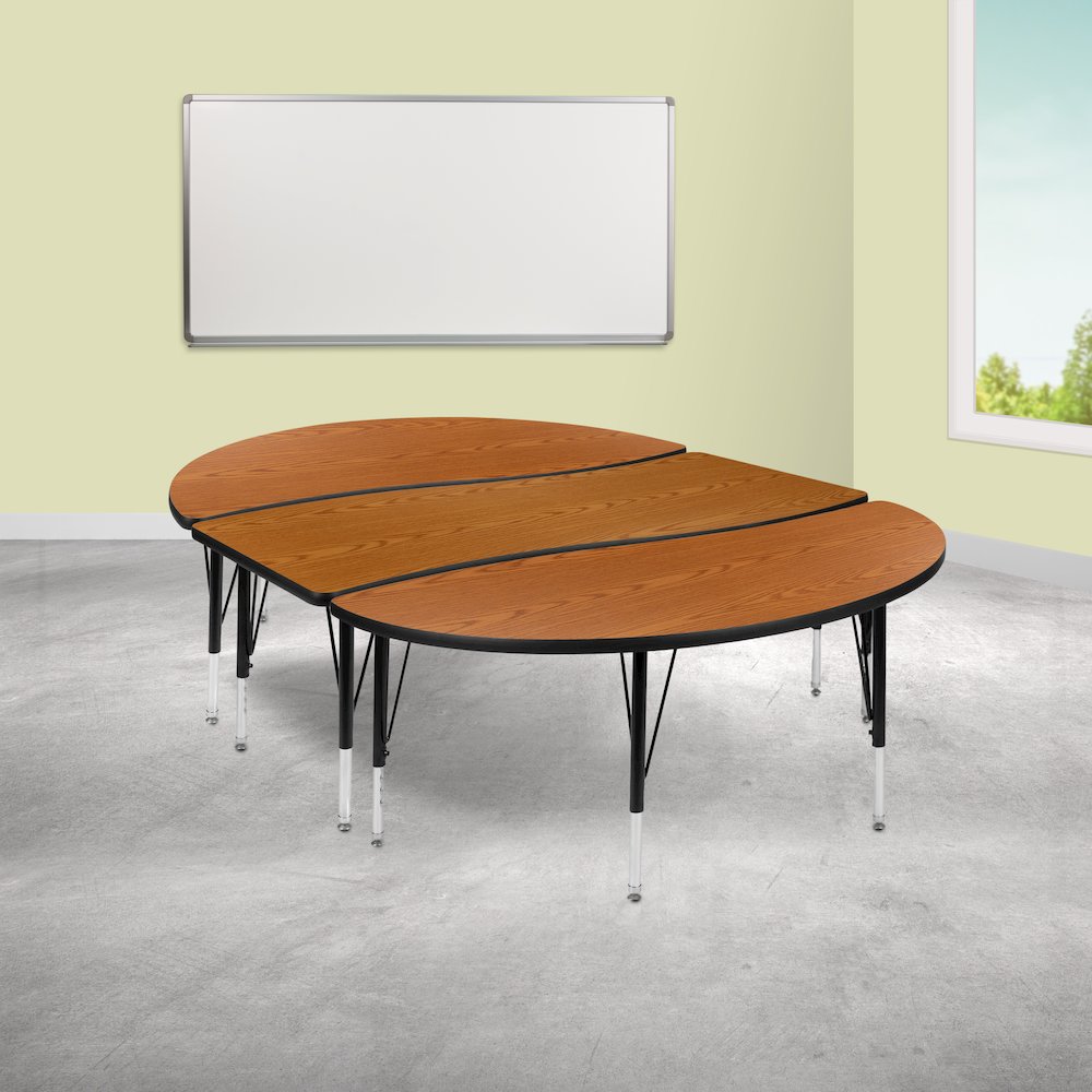 2 Piece 86" Wave Oak Thermal Activity Table Set - Height Adjustable Short Legs. Picture 2