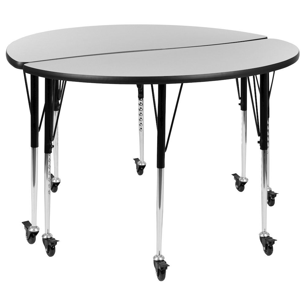 2 Piece Mobile 47.5" Circle Wave Grey Thermal Adjustable Activity Table Set. Picture 1