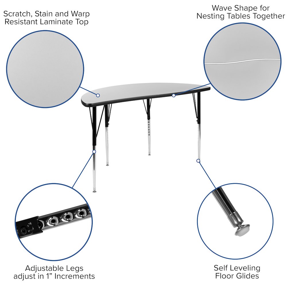 2 Piece Mobile 47.5" Circle Wave Grey Thermal Adjustable Activity Table Set. Picture 4