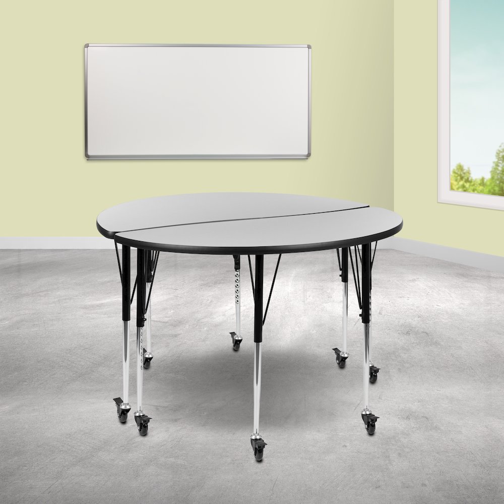 2 Piece Mobile 47.5" Circle Wave Grey Thermal Adjustable Activity Table Set. Picture 2