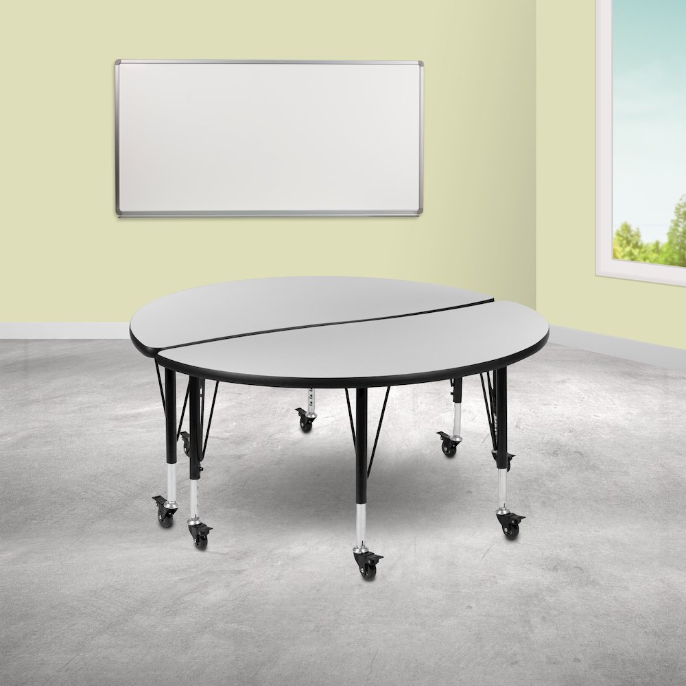 2 Piece Mobile 47.5" Circle Wave Grey Thermal Kids Adjustable Activity Table Set. Picture 2