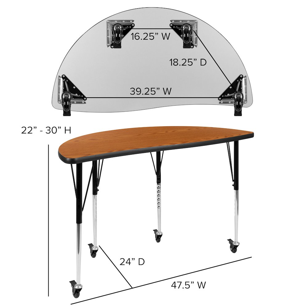 2 Piece Mobile 47.5" Circle Wave Oak Thermal Adjustable Activity Table Set. Picture 5
