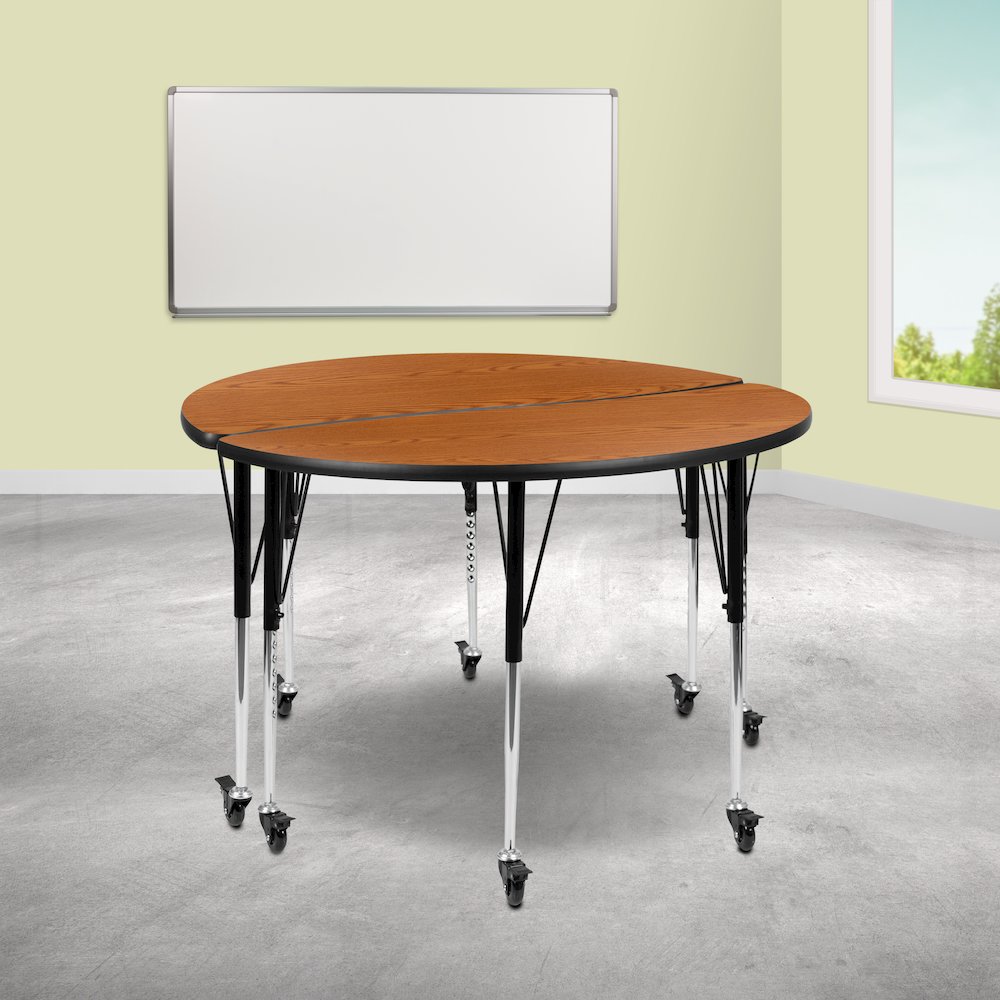 2 Piece Mobile 47.5" Circle Wave Oak Thermal Adjustable Activity Table Set. Picture 2
