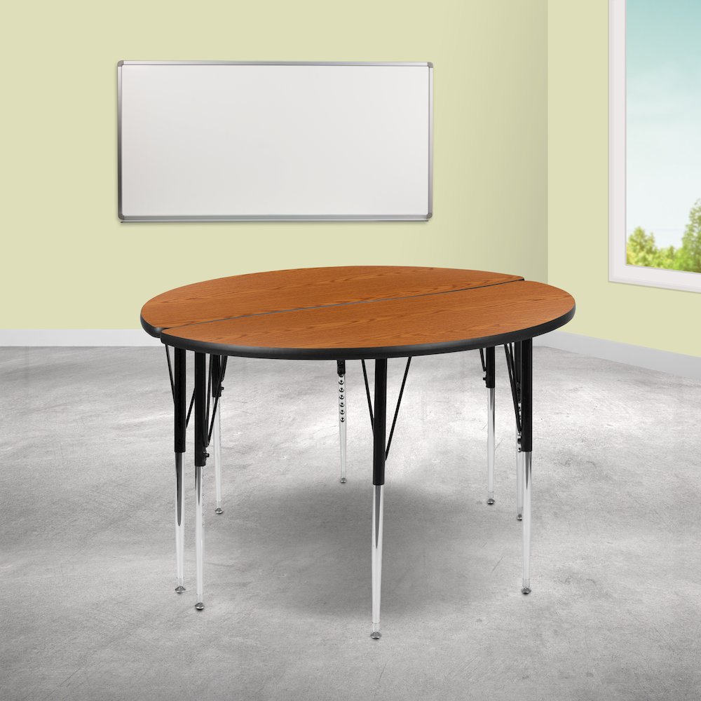 2 Piece 47.5" Circle Wave Oak Thermal Activity Table Set - Standard Height Legs. Picture 2