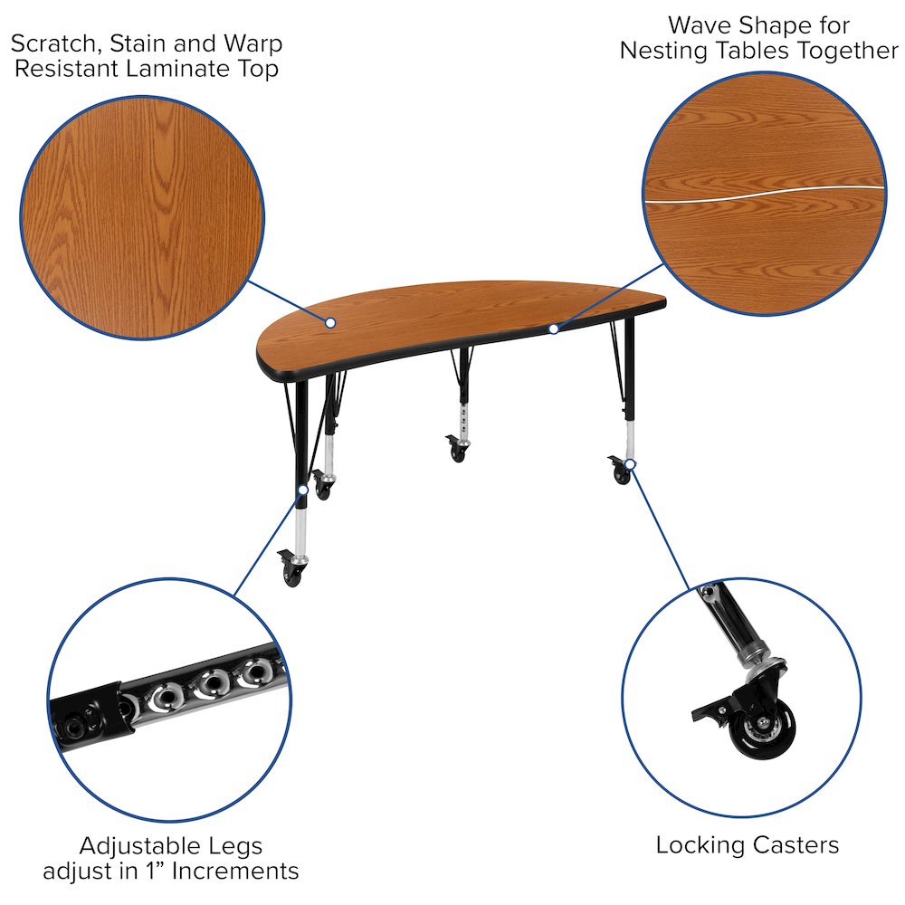2 Piece Mobile 47.5" Circle Wave Oak Thermal Kids Adjustable Activity Table Set. Picture 4