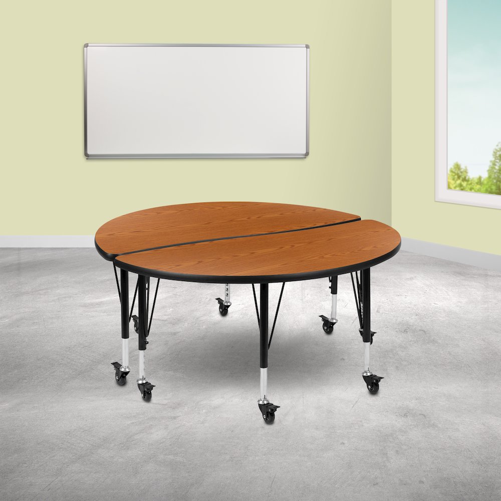 2 Piece Mobile 47.5" Circle Wave Oak Thermal Kids Adjustable Activity Table Set. Picture 2