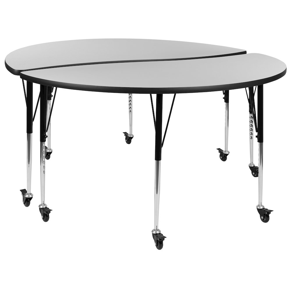 2 Piece Mobile Emmy 60" Circle Wave Grey Thermal Adjustable Activity Table Set. Picture 1