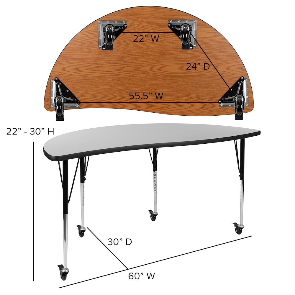 2 Piece Mobile Emmy 60" Circle Wave Grey Thermal Adjustable Activity Table Set. Picture 5