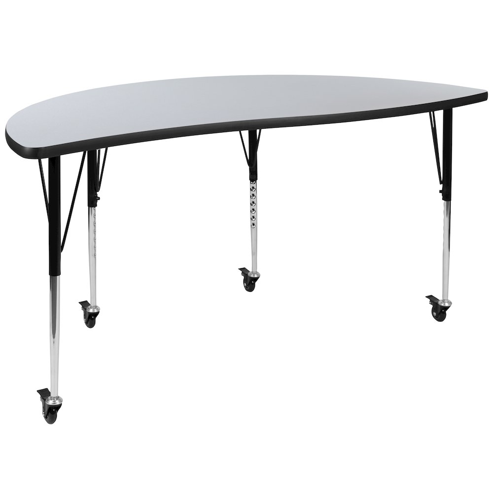 2 Piece Mobile Emmy 60" Circle Wave Grey Thermal Adjustable Activity Table Set. Picture 7