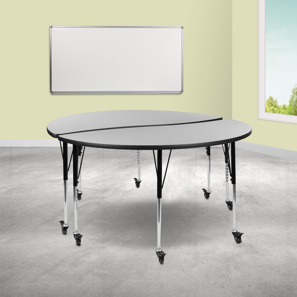 2 Piece Mobile Emmy 60" Circle Wave Grey Thermal Adjustable Activity Table Set. Picture 2