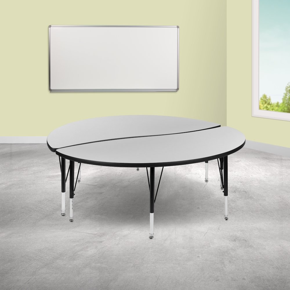 2 Piece Emmy 60" Circle Wave Grey Thermal Activity Table Set - Height Short Legs. Picture 2
