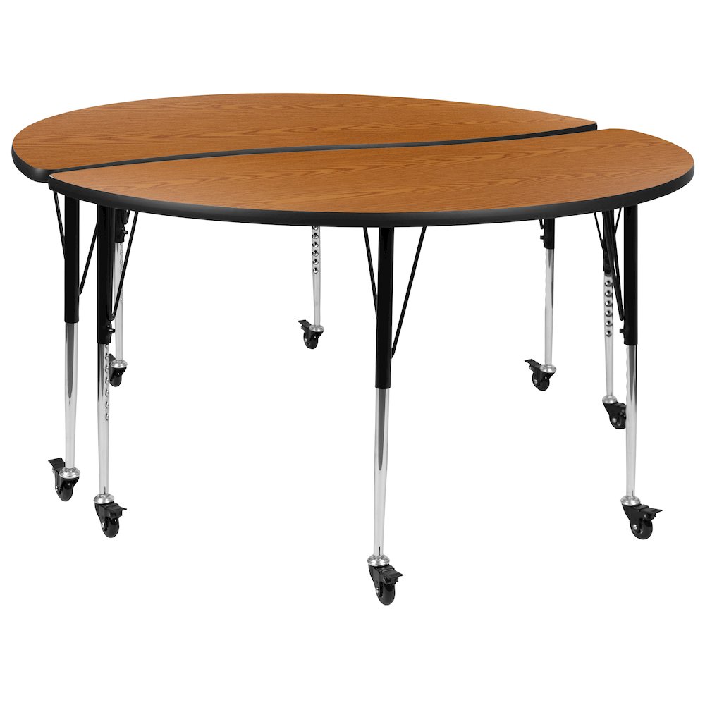 2 Piece Mobile Emmy 60" Circle Wave Oak Thermal Adjustable Activity Table Set. Picture 1