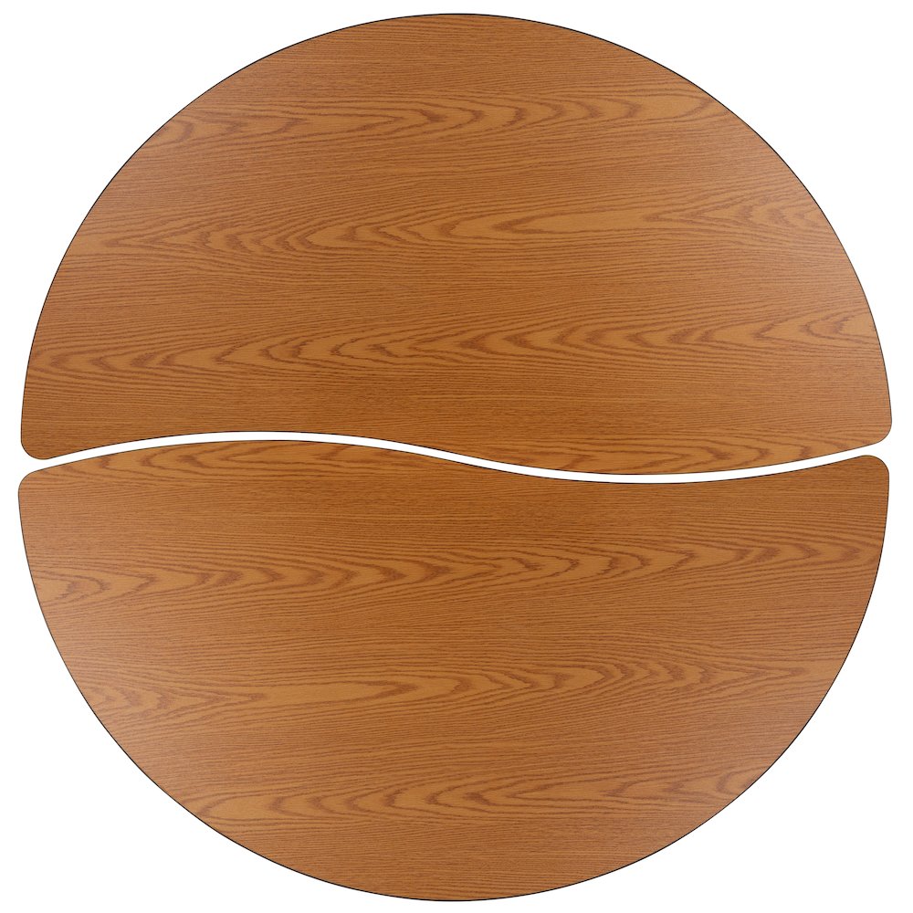 2 Piece 60 Inch Circle Wave Collaborative Oak Thermal Laminate Activity Table Set
