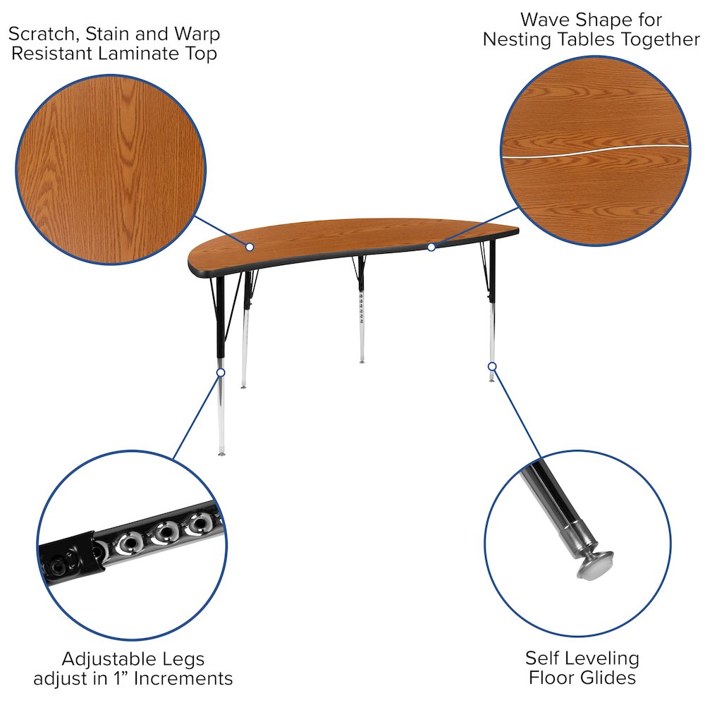 2 Piece 60 Inch Circle Wave Collaborative Oak Thermal Laminate Activity Table Set - Thumbnail 5