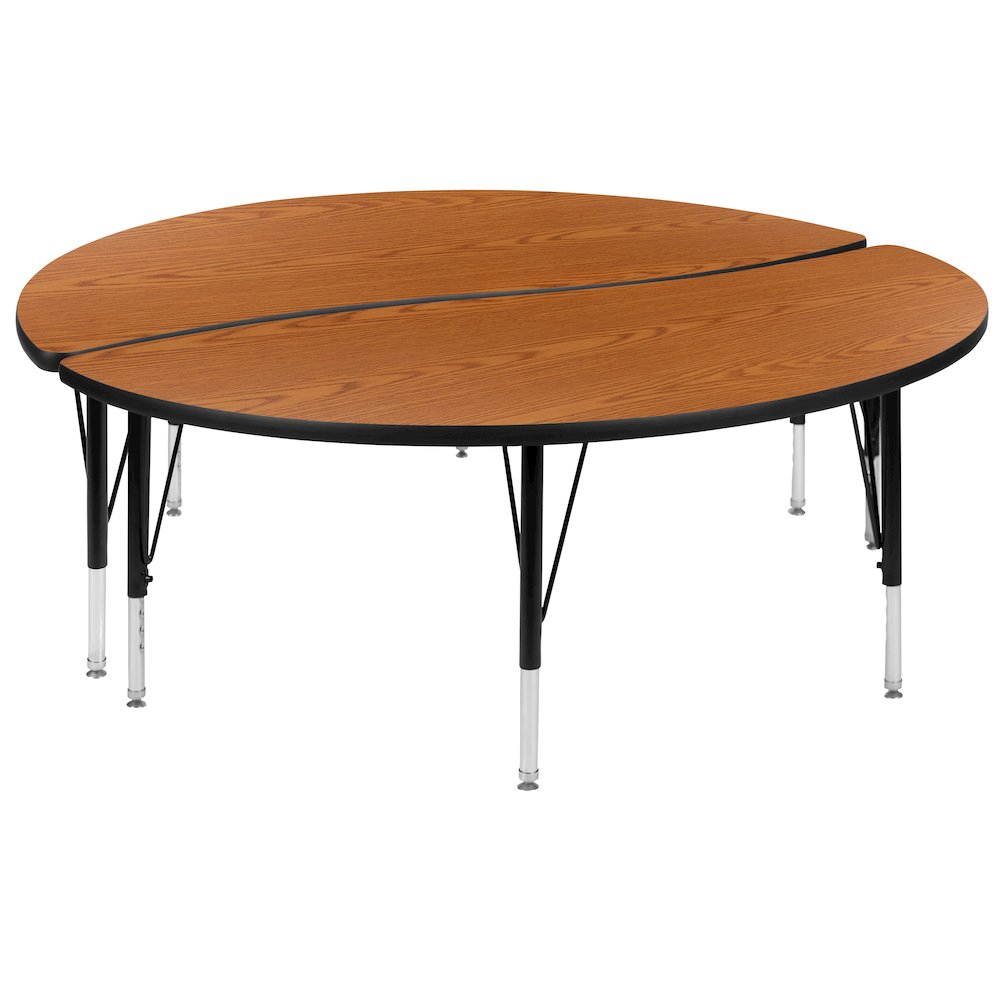 2 Piece Emmy 60" Circle Wave Oak Thermal Activity Table Set - Height Short Legs. Picture 1