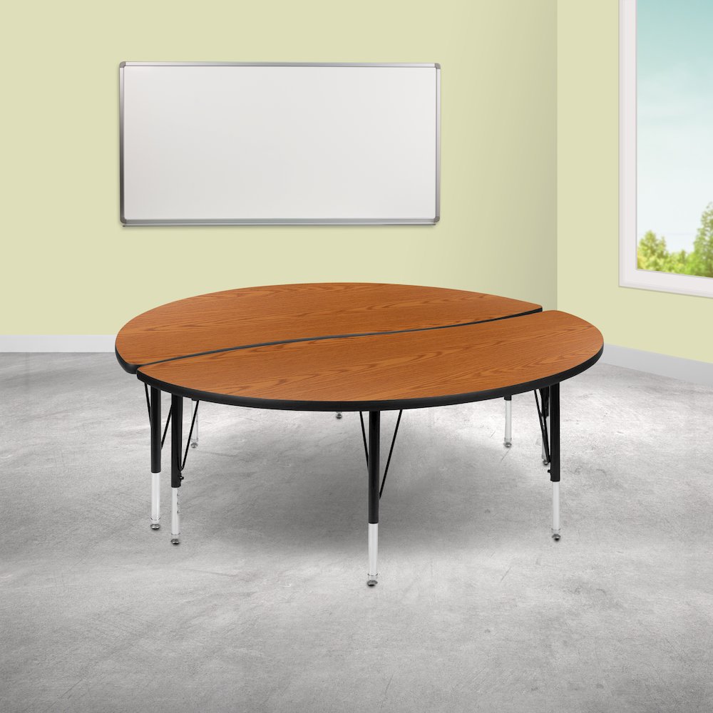 2 Piece Emmy 60" Circle Wave Oak Thermal Activity Table Set - Height Short Legs. Picture 2