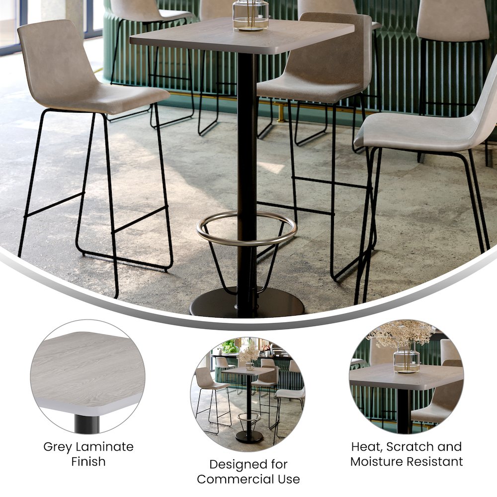 24'' x 30'' Gray Rectangular Laminate Table Top with Black Round Bar Table Base. Picture 4
